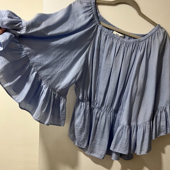 Do+Be Light Blue Off-Shoulder Ruffle Blouse – Size L 💙✨ - Picture 2 of 12